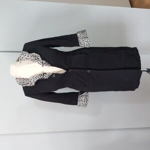 Pamela McCoy Black Coat with Ruffle Neck And Sleeve Animal Print Size XS